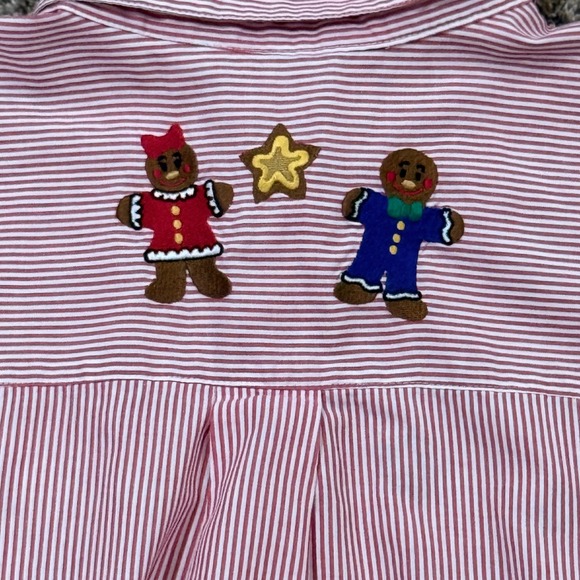 Vintage Women's Red Stripe Gingerbread Man House Holiday Button Down Shirt sz XL - Picture 5 of 5